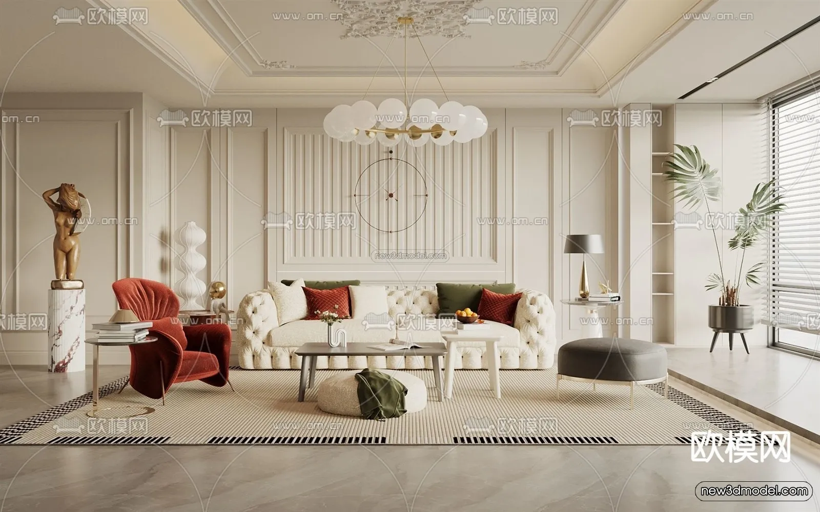 Europe Style Interior 3D Blocks - Living Room 3D Model - 131