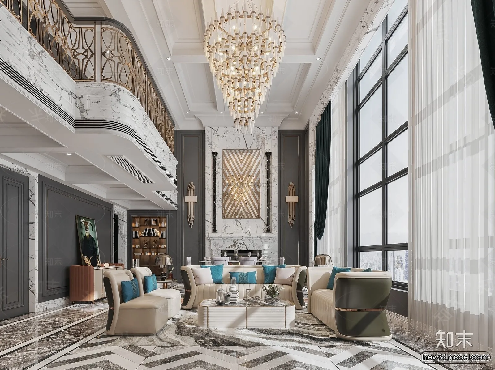 Europe Style Interior 3D Blocks - Living Room 3D Model - 132