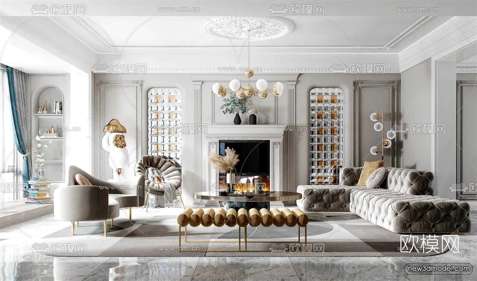 Europe Style Interior 3D Blocks - Living Room 3D Model - 133