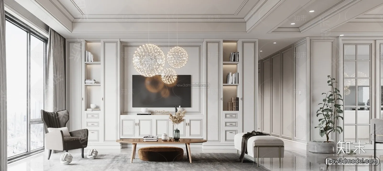 Europe Style Interior 3D Blocks - Living Room 3D Model - 134