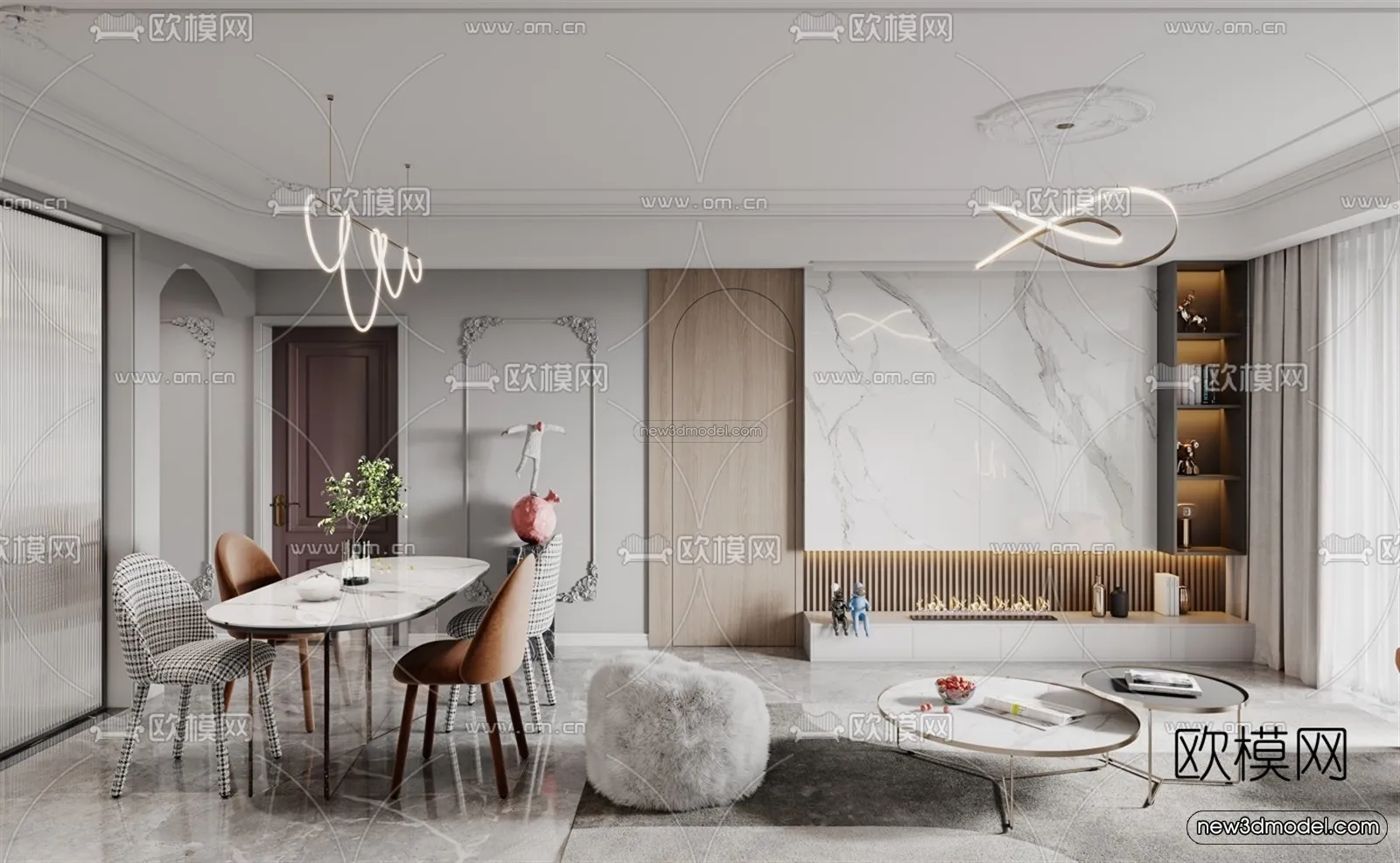 Europe Style Interior 3D Blocks - Living Room 3D Model - 135