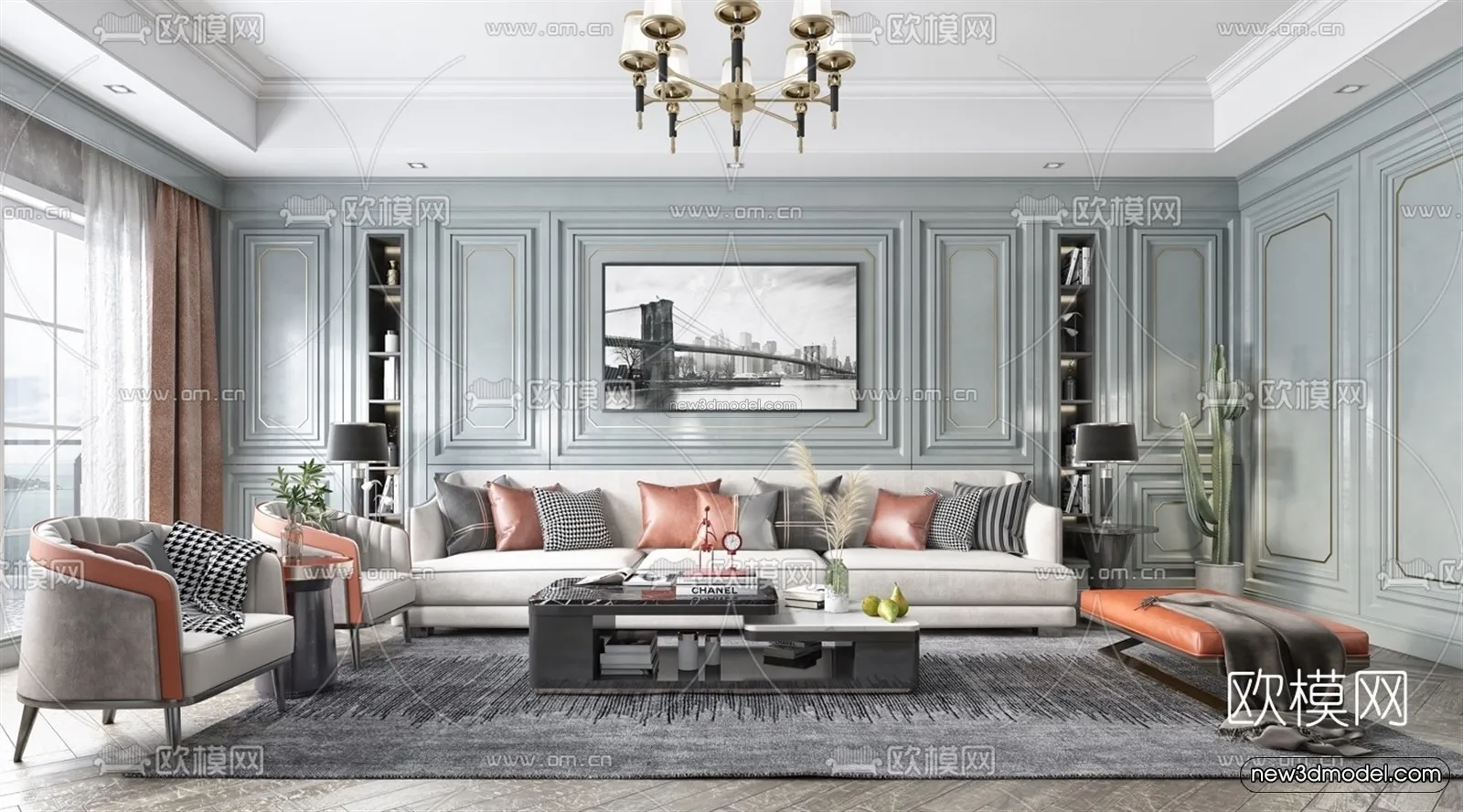 Europe Style Interior 3D Blocks - Living Room 3D Model - 136