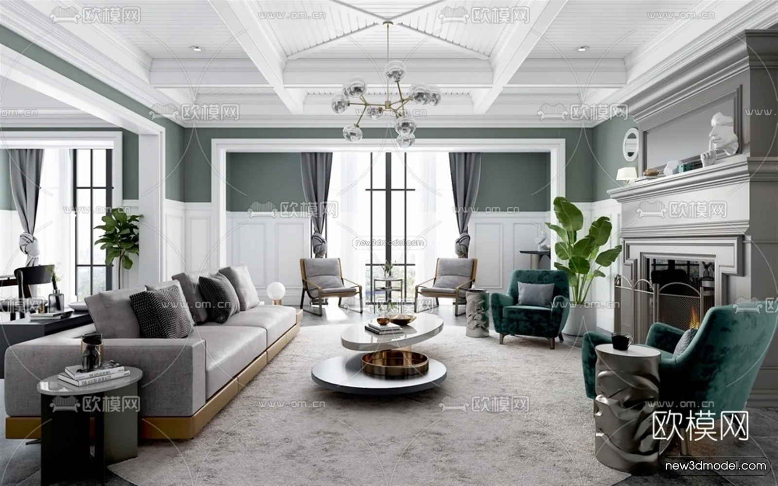 Europe Style Interior 3D Blocks - Living Room 3D Model - 140