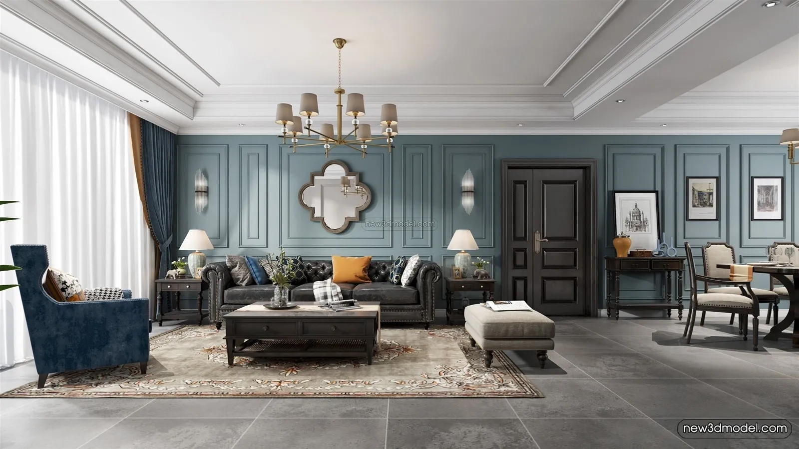 Europe Style Interior 3D Blocks - Living Room 3D Model - 142