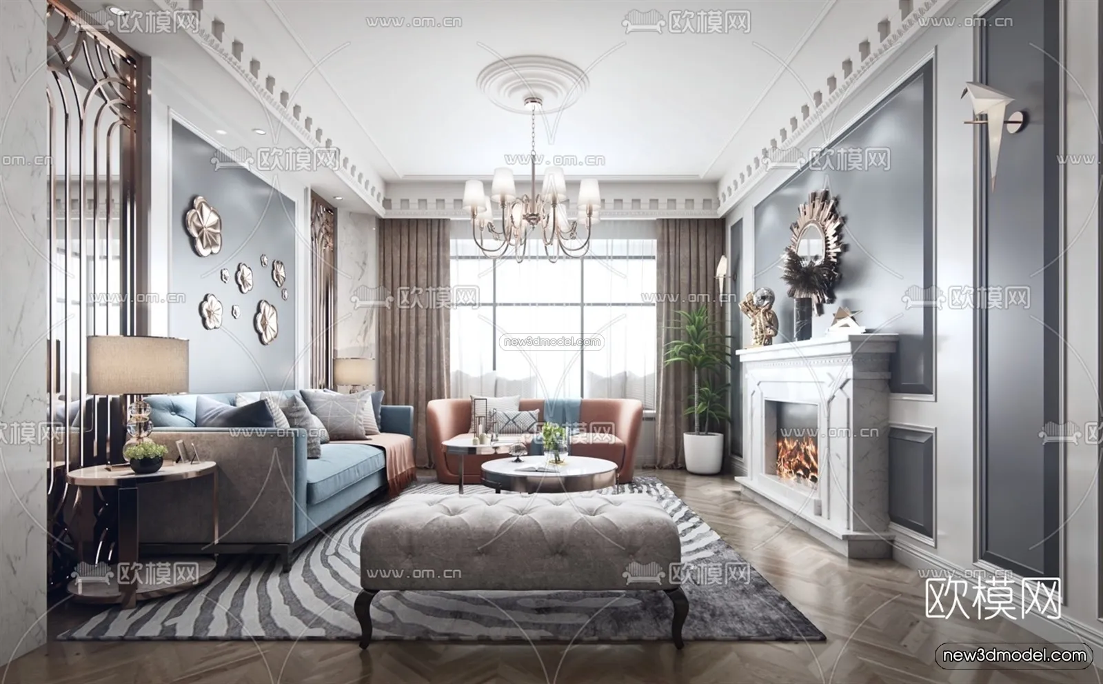 Europe Style Interior 3D Blocks - Living Room 3D Model - 144