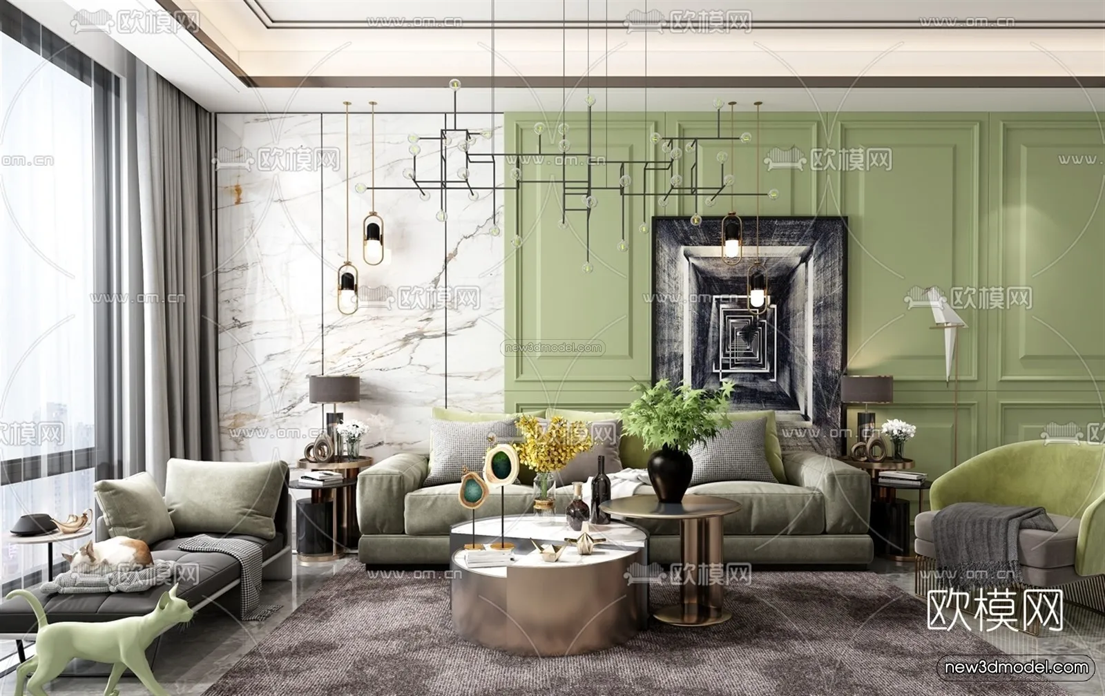 Europe Style Interior 3D Blocks - Living Room 3D Model - 146