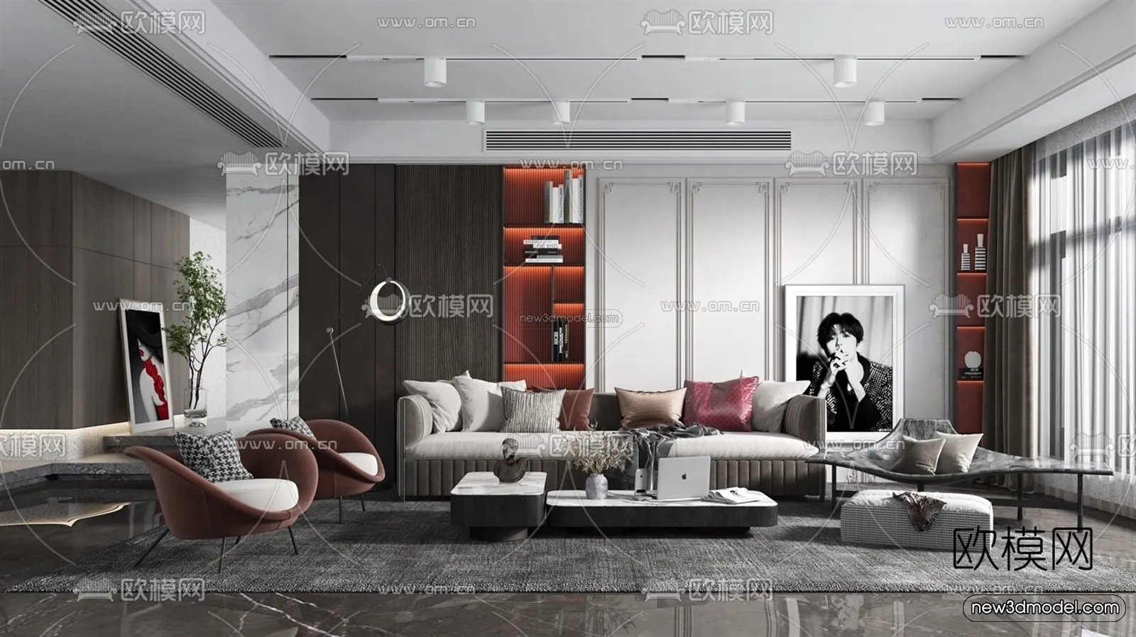 Europe Style Interior 3D Blocks - Living Room 3D Model - 147