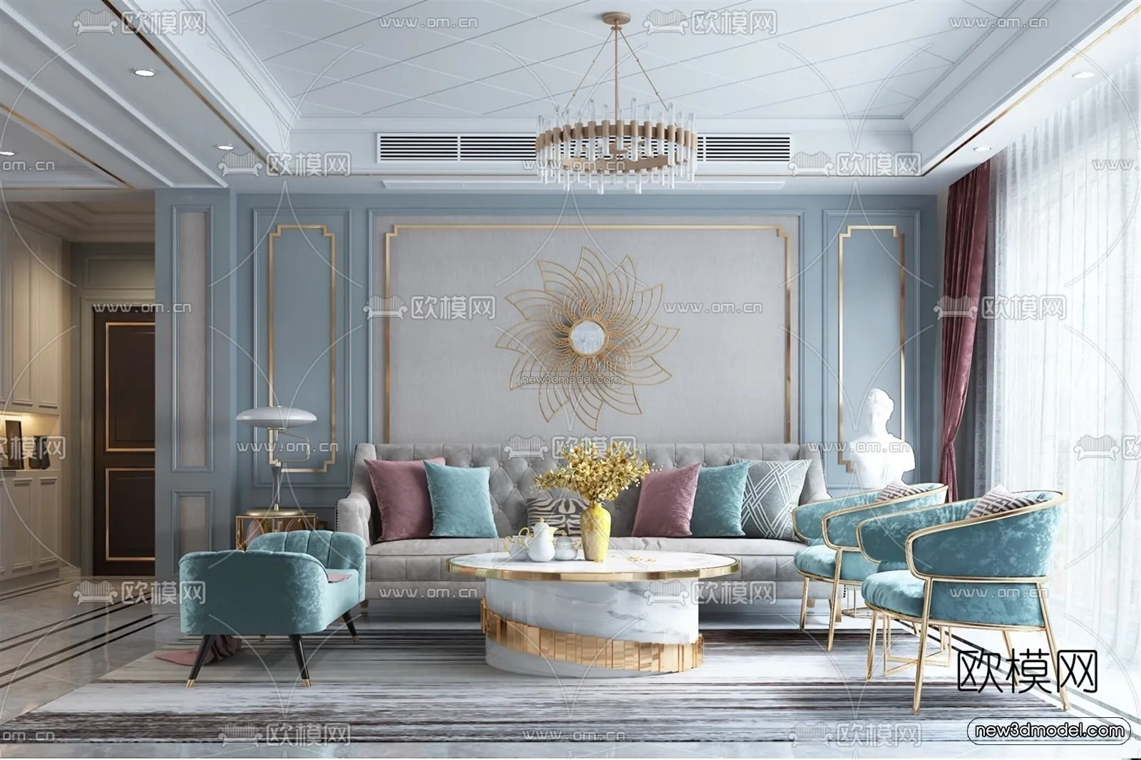 Europe Style Interior 3D Blocks - Living Room 3D Model - 149