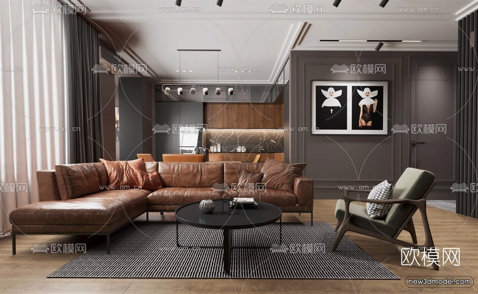 Europe Style Interior 3D Blocks - Living Room 3D Model - 150