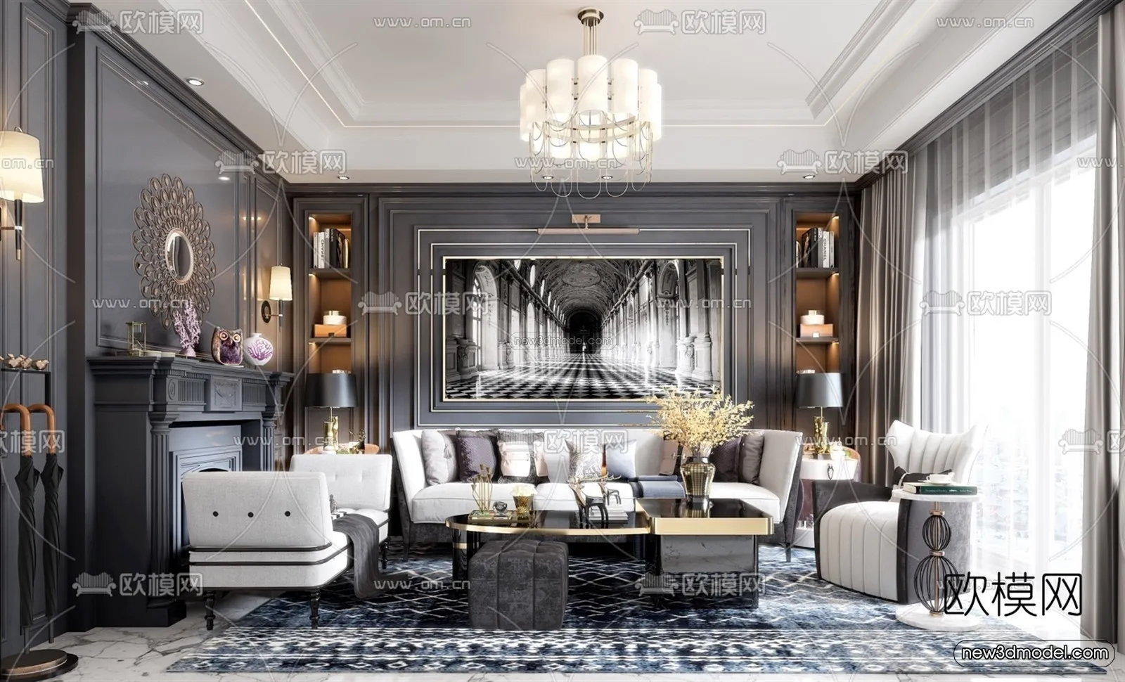 Europe Style Interior 3D Blocks - Living Room 3D Model - 151