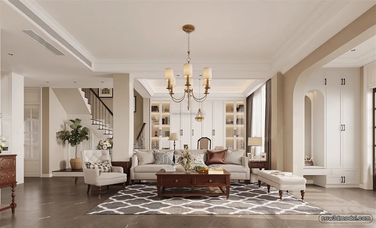 Europe Style Interior 3D Blocks - Living Room 3D Model - 154