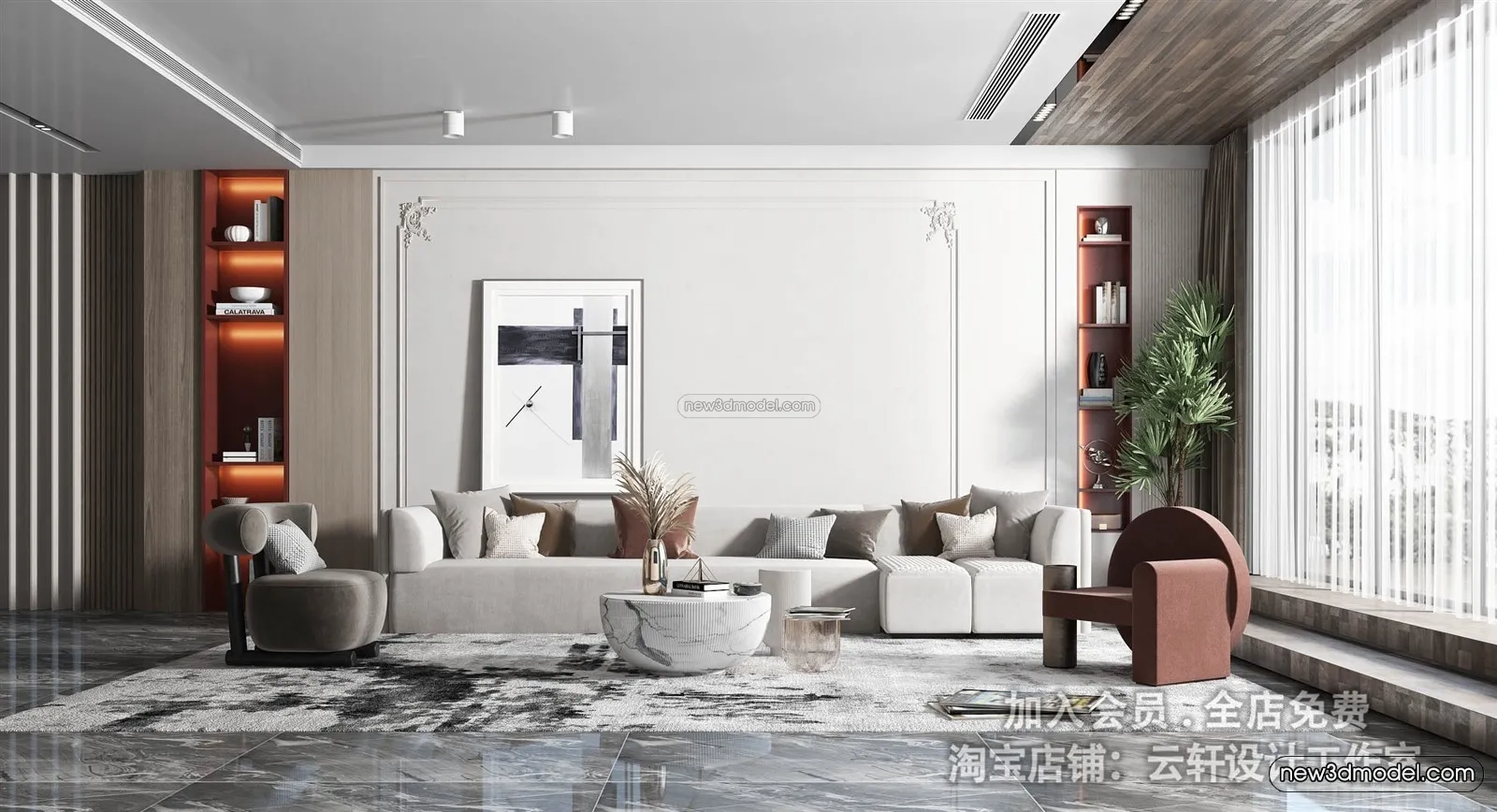 Europe Style Interior 3D Blocks - Living Room 3D Model - 157