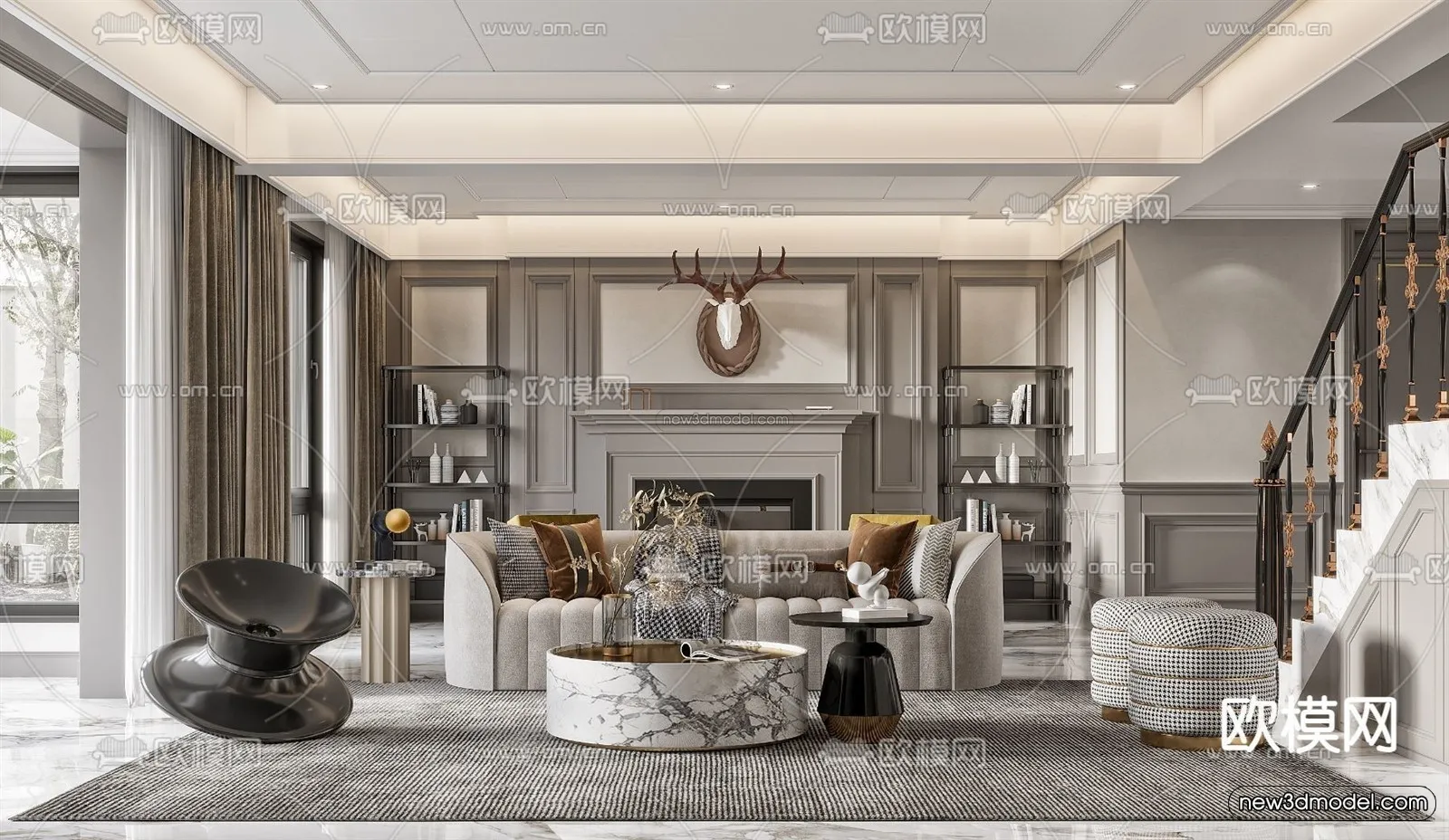 Europe Style Interior 3D Blocks - Living Room 3D Model - 162