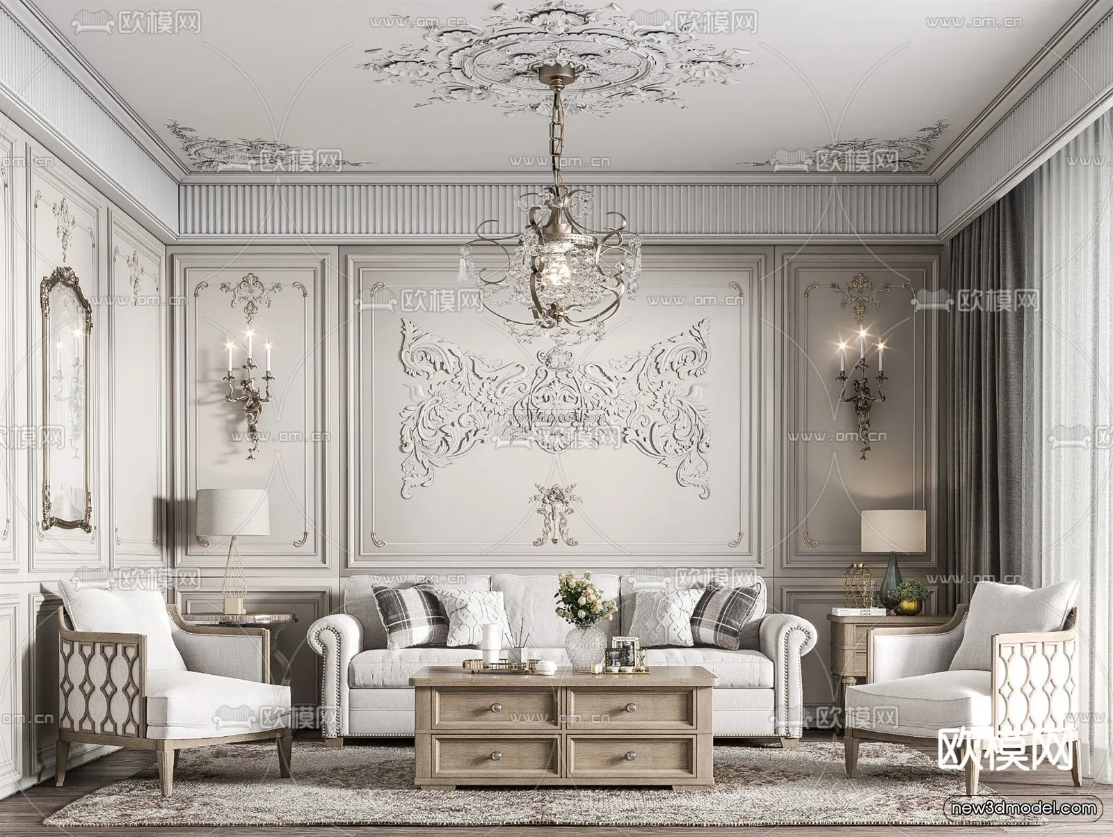 Europe Style Interior 3D Blocks - Living Room 3D Model - 165