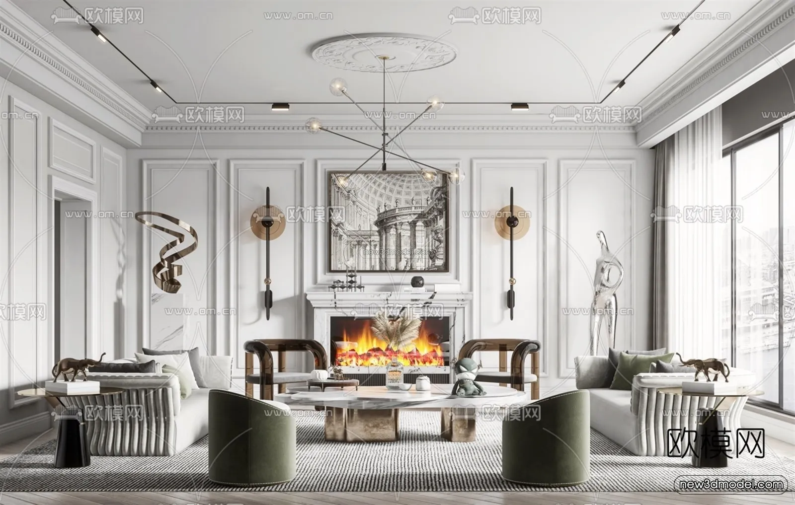 Europe Style Interior 3D Blocks - Living Room 3D Model - 170