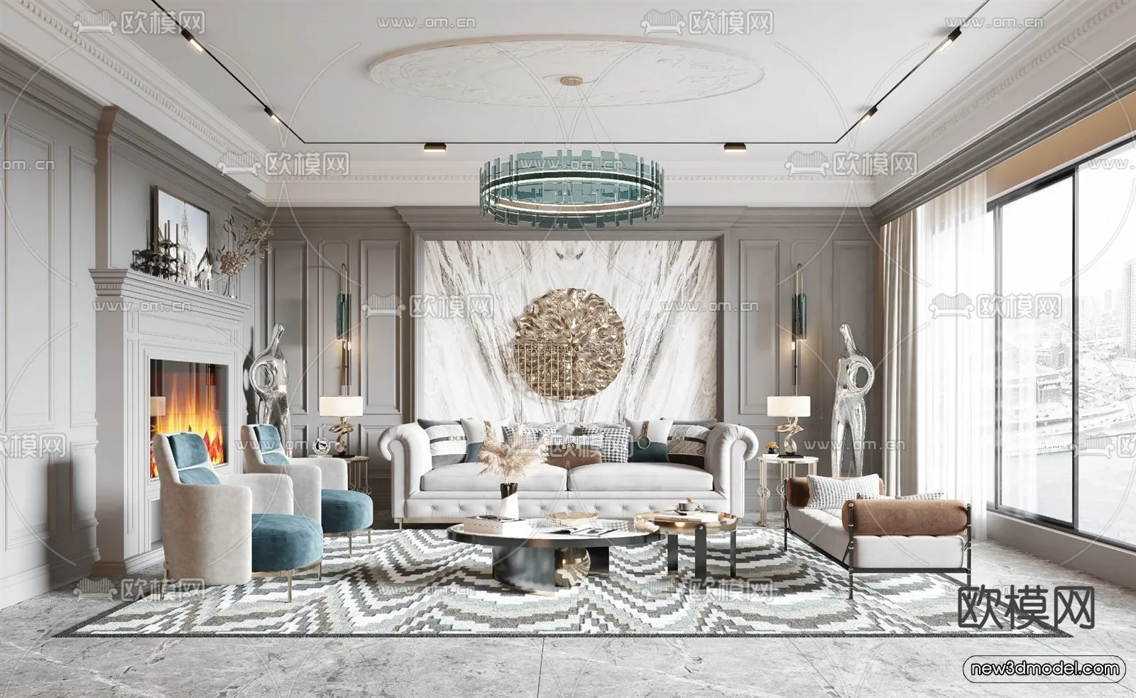 Europe Style Interior 3D Blocks - Living Room 3D Model - 173
