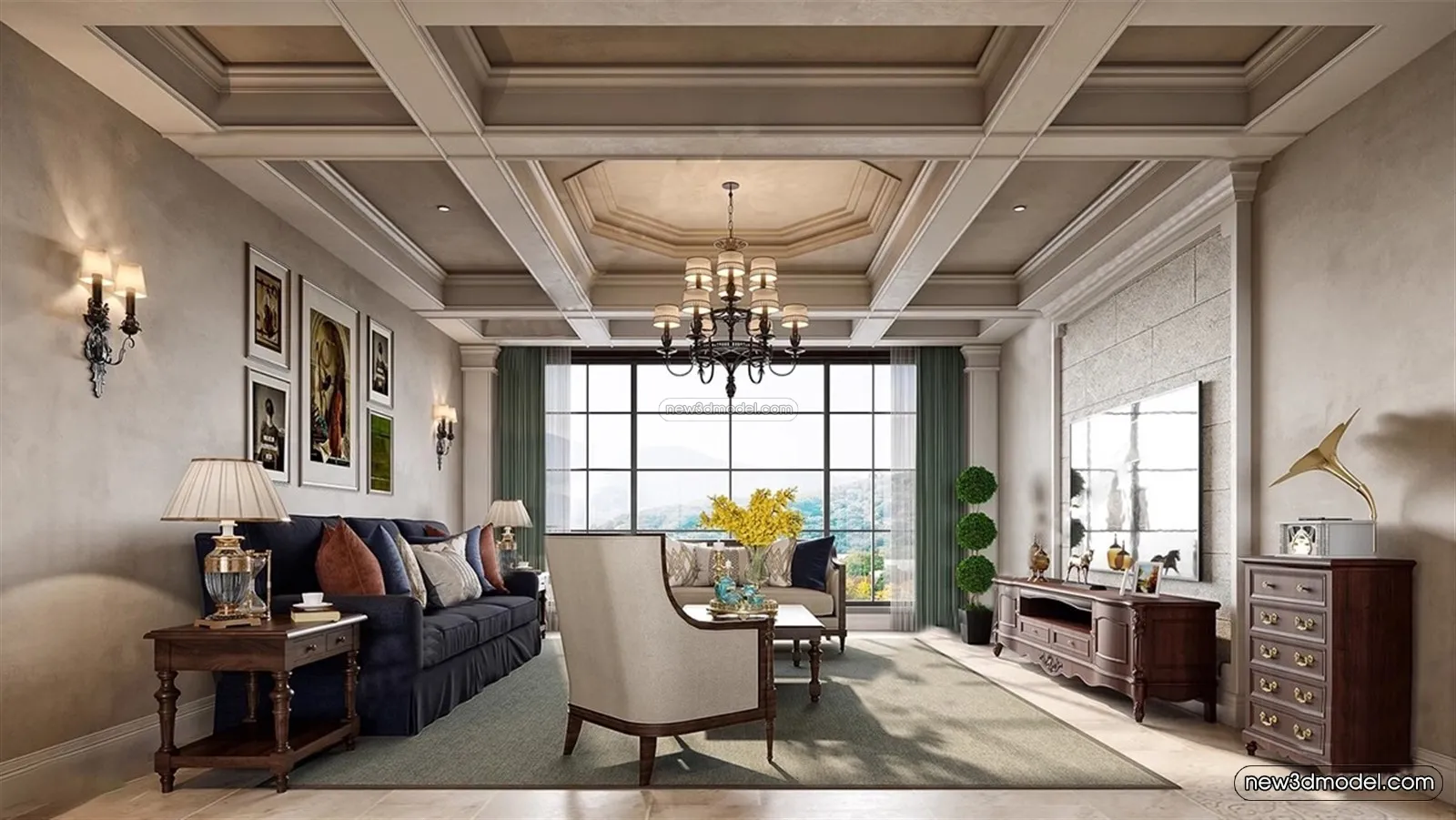 Europe Style Interior 3D Blocks - Living Room 3D Model - 176