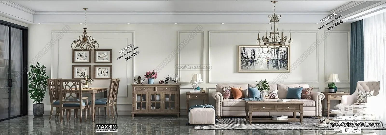 Europe Style Interior 3D Blocks - Living Room 3D Model - 179