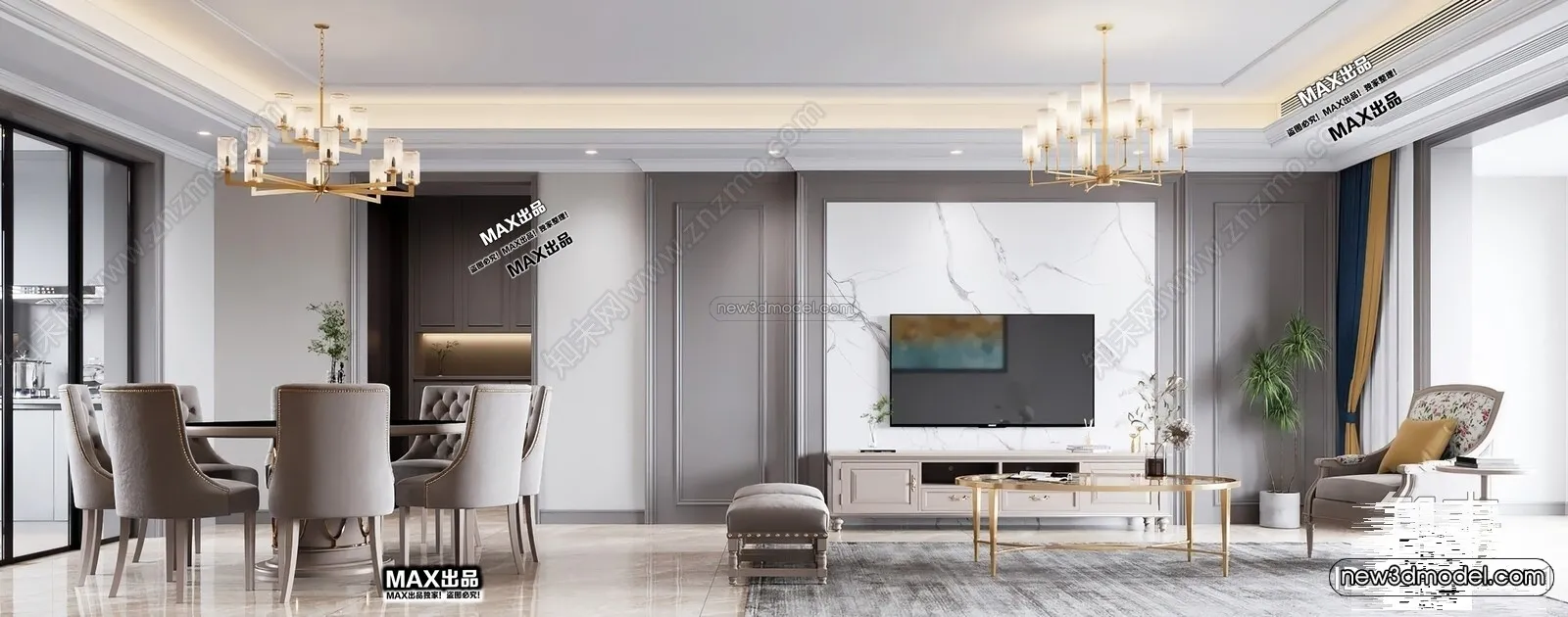 Europe Style Interior 3D Blocks - Living Room 3D Model - 180