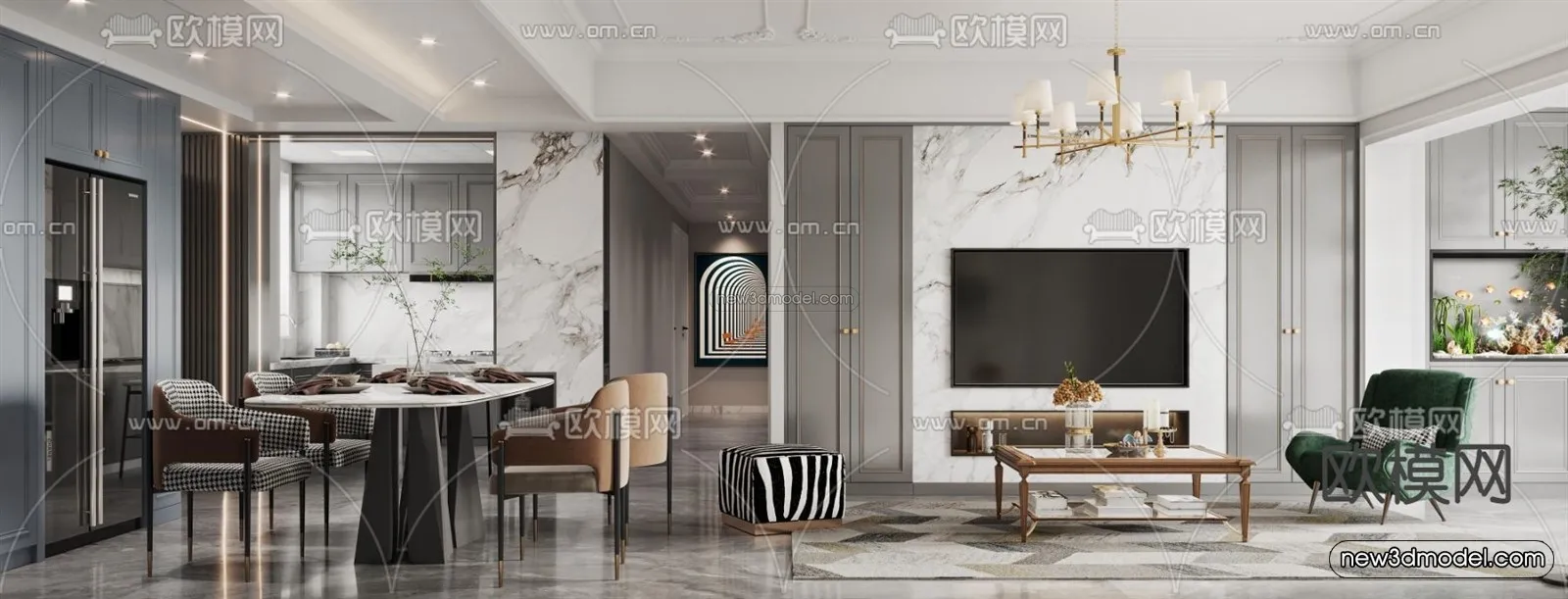 Europe Style Interior 3D Blocks - Living Room 3D Model - 183