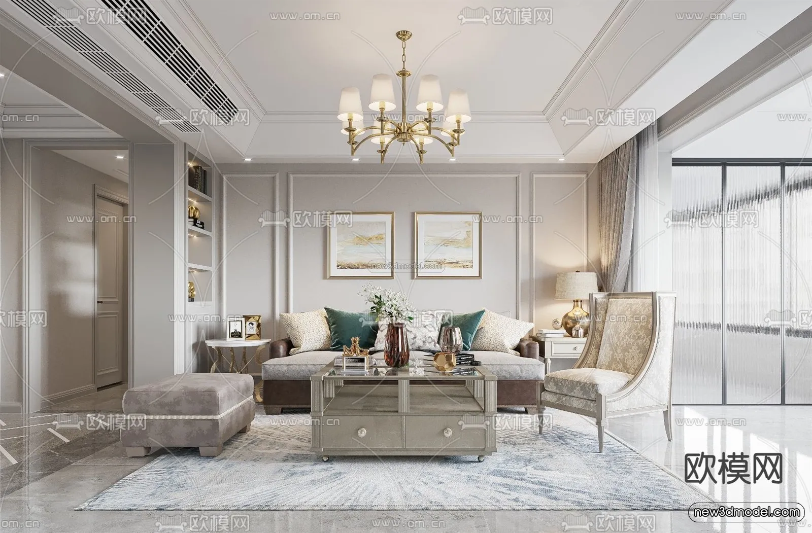 Europe Style Interior 3D Blocks - Living Room 3D Model - 184