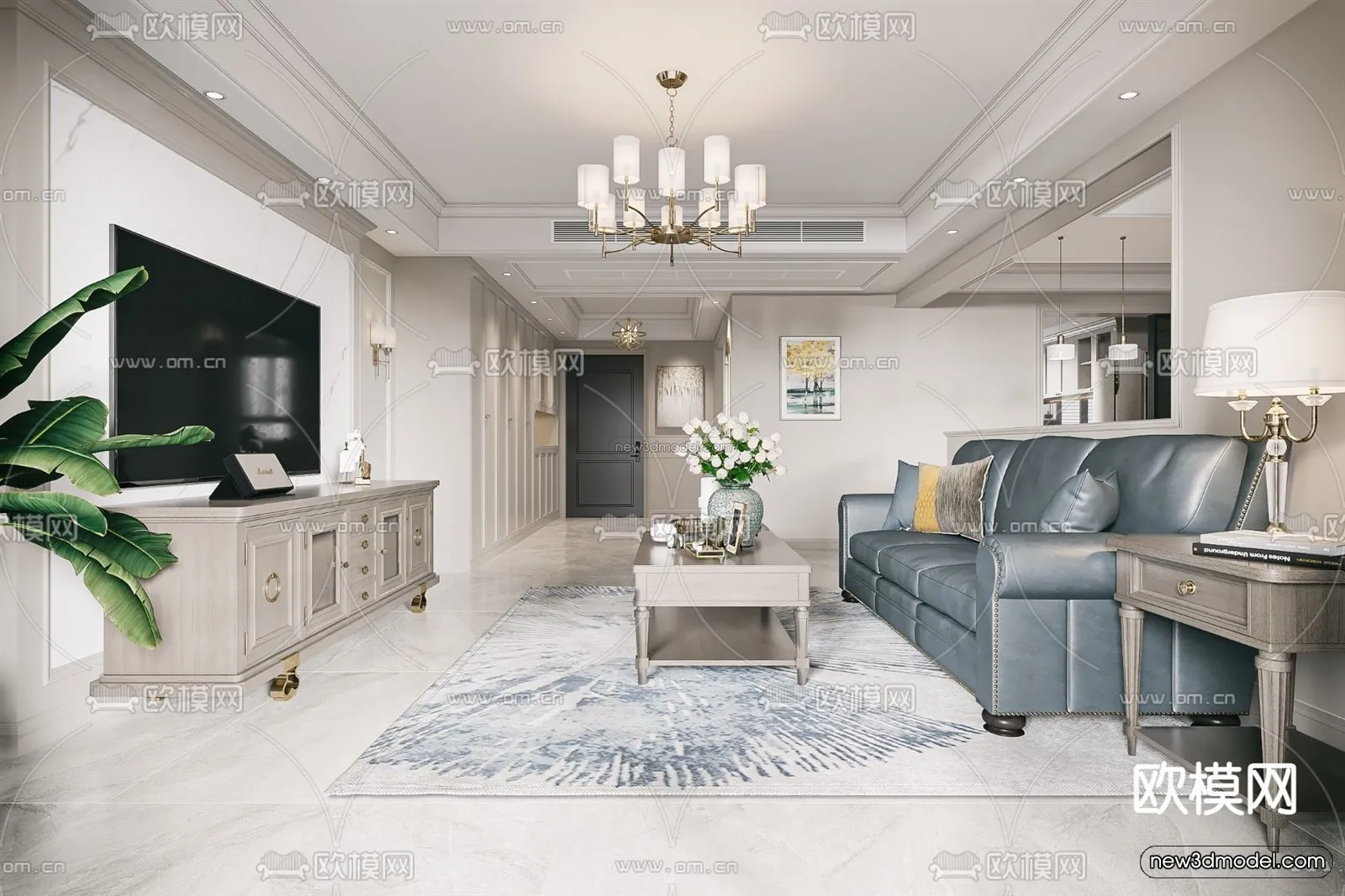 Europe Style Interior 3D Blocks - Living Room 3D Model - 185