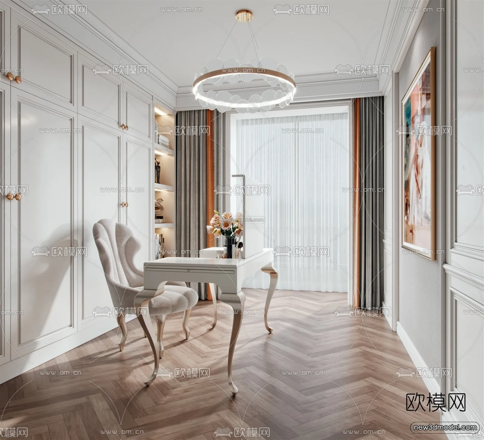 Europe Style Interior 3D Blocks - Study Room 3D Model - 341