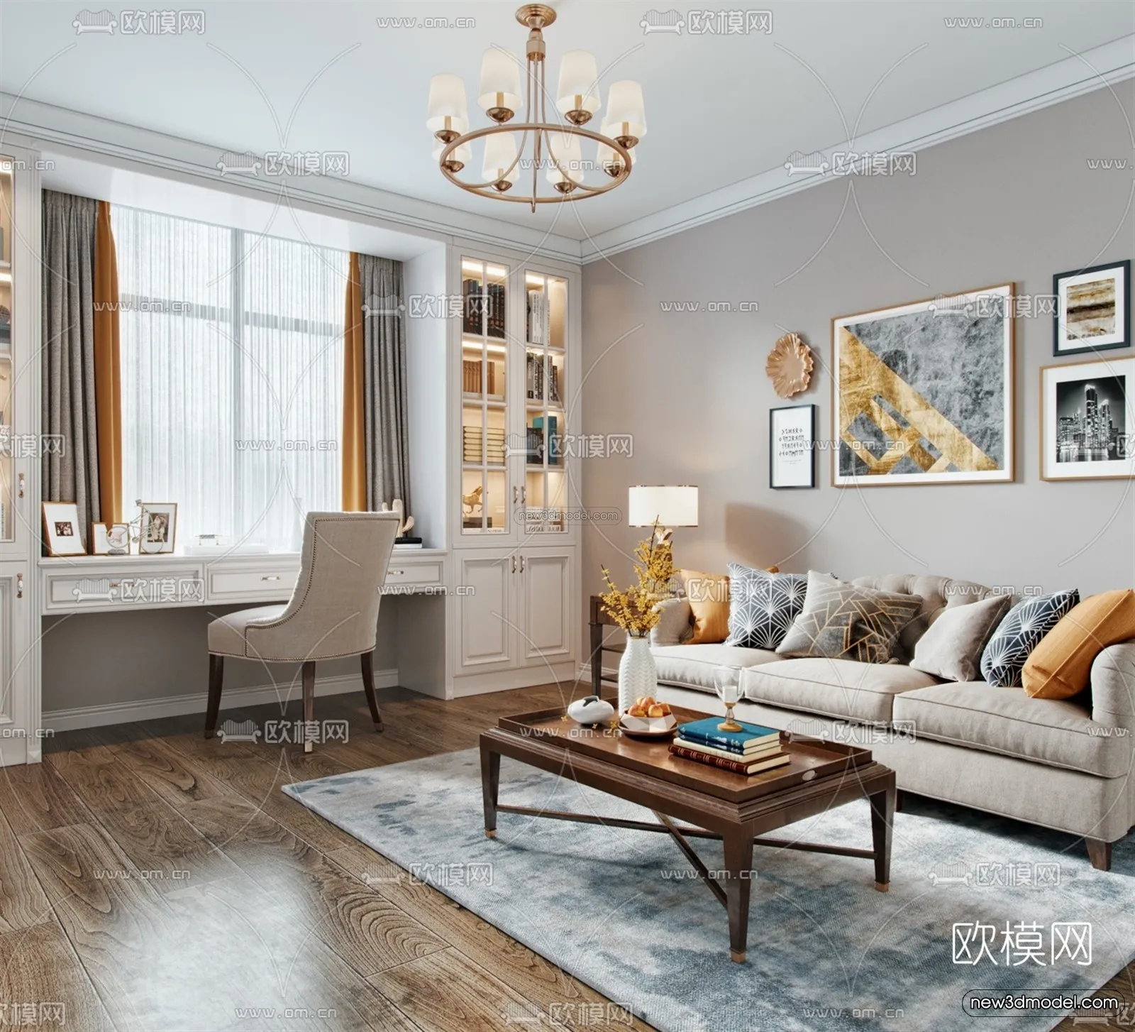 Europe Style Interior 3D Blocks - Study Room 3D Model - 342