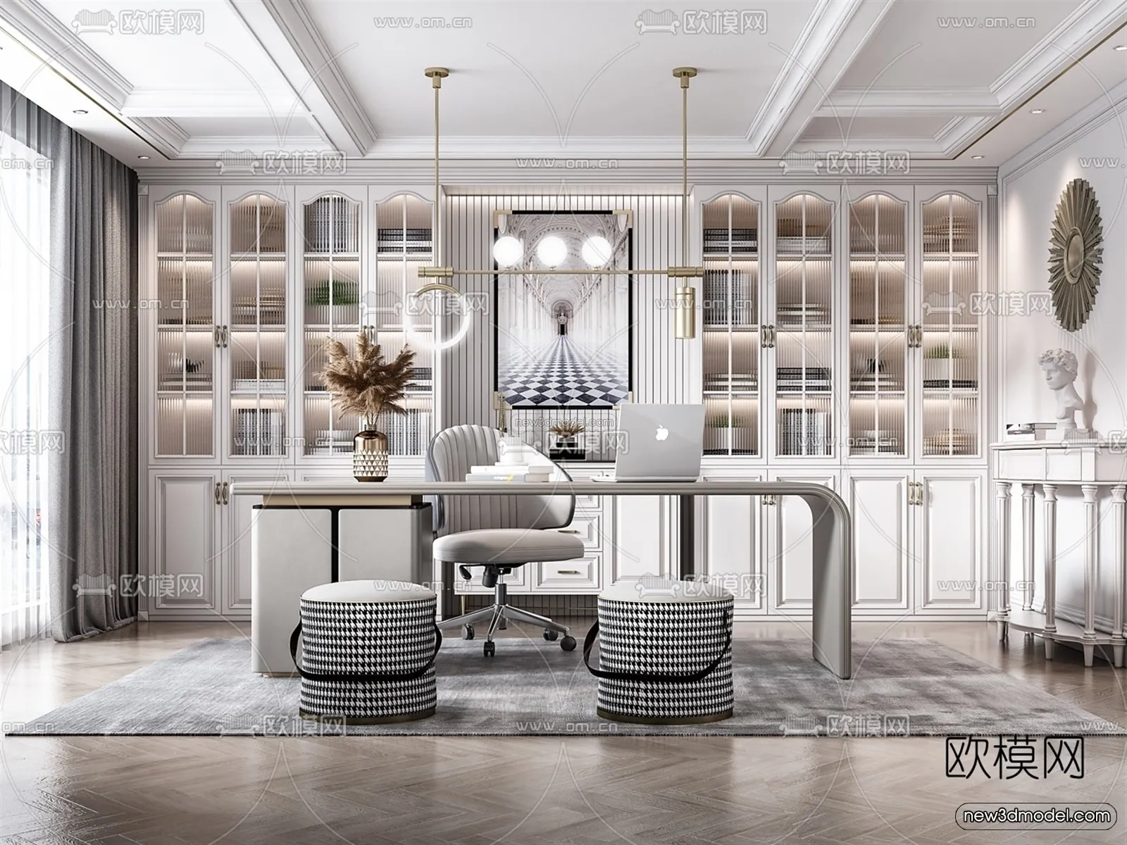 Europe Style Interior 3D Blocks - Study Room 3D Model - 345