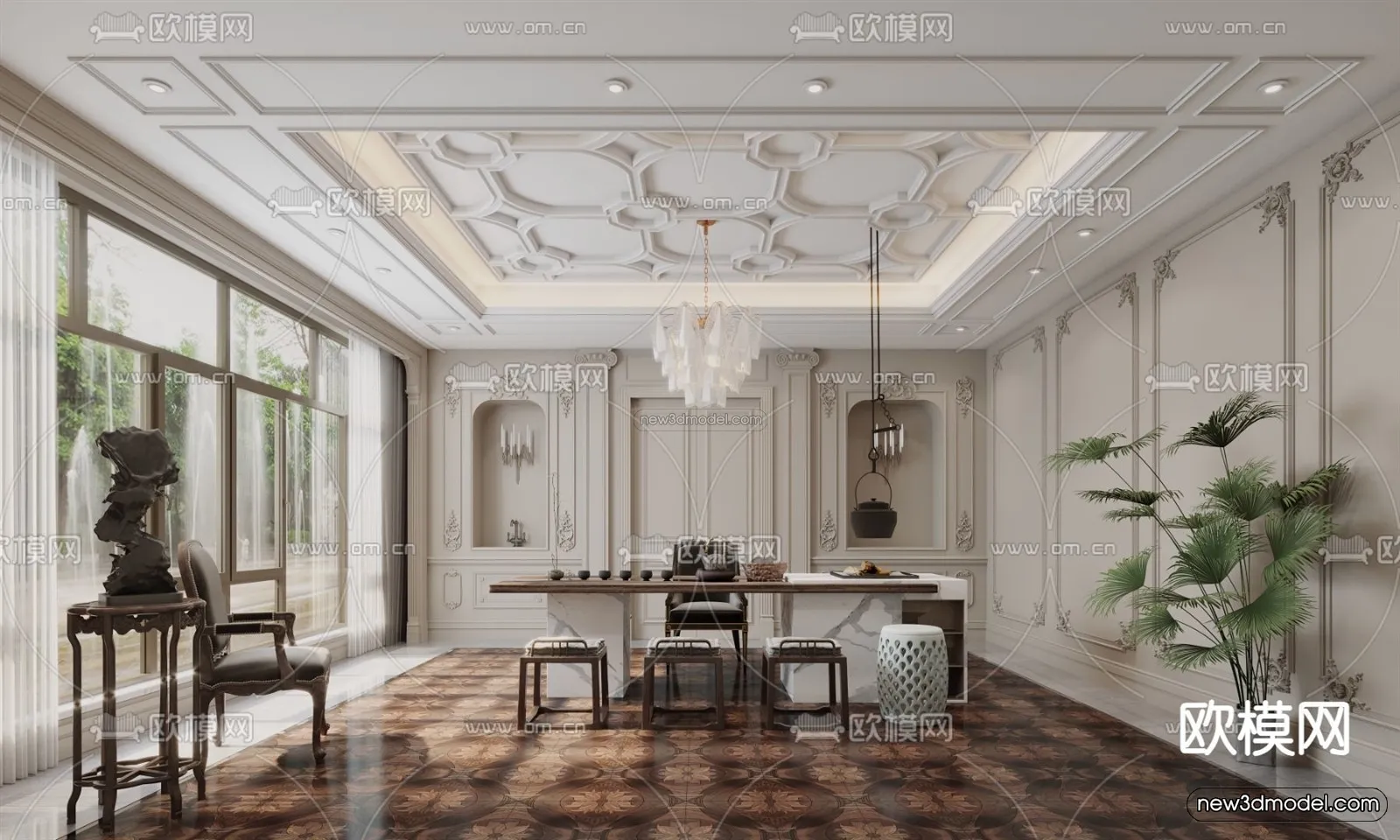 Europe Style Interior 3D Blocks - Study Room 3D Model - 350