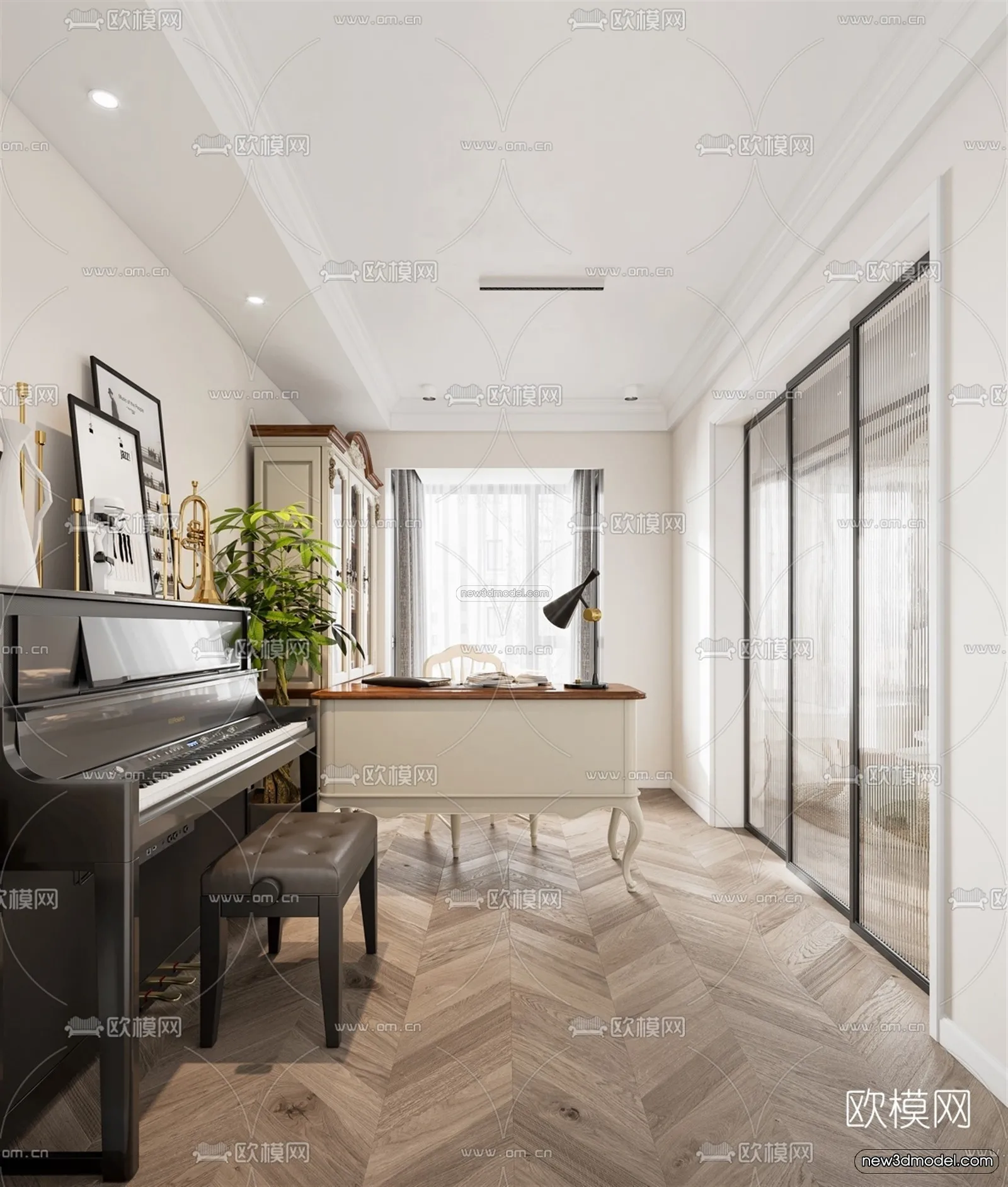 Europe Style Interior 3D Blocks - Study Room 3D Model - 351