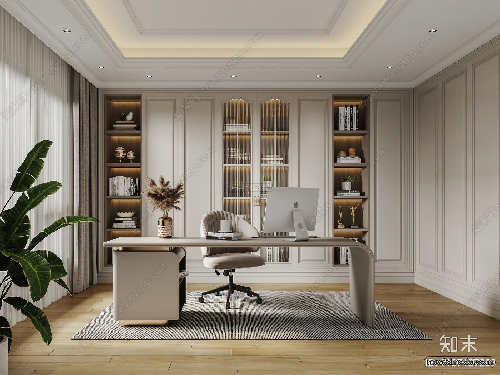 Europe Style Interior 3D Blocks - Study Room 3D Model - 358