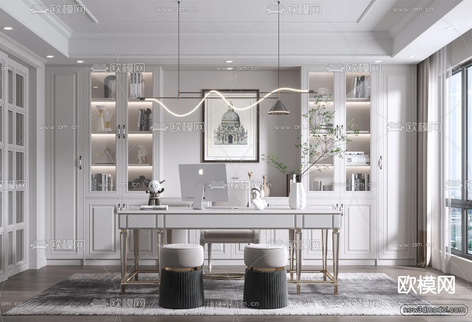 Europe Style Interior 3D Blocks - Study Room 3D Model - 359