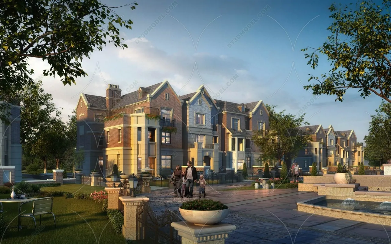 Europe Style Villa 3D Model - 3D Blocks - 001