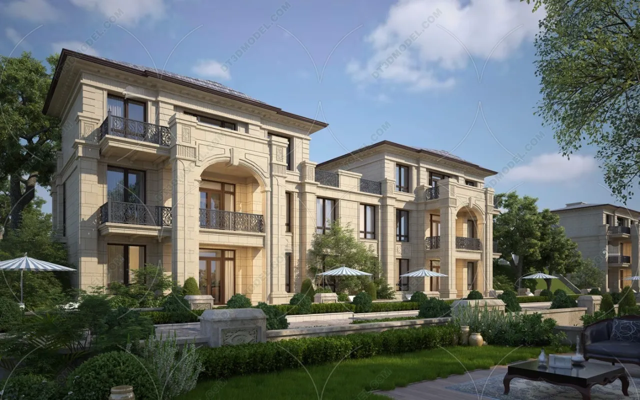 Europe Style Villa 3D Model - 3D Blocks - 011