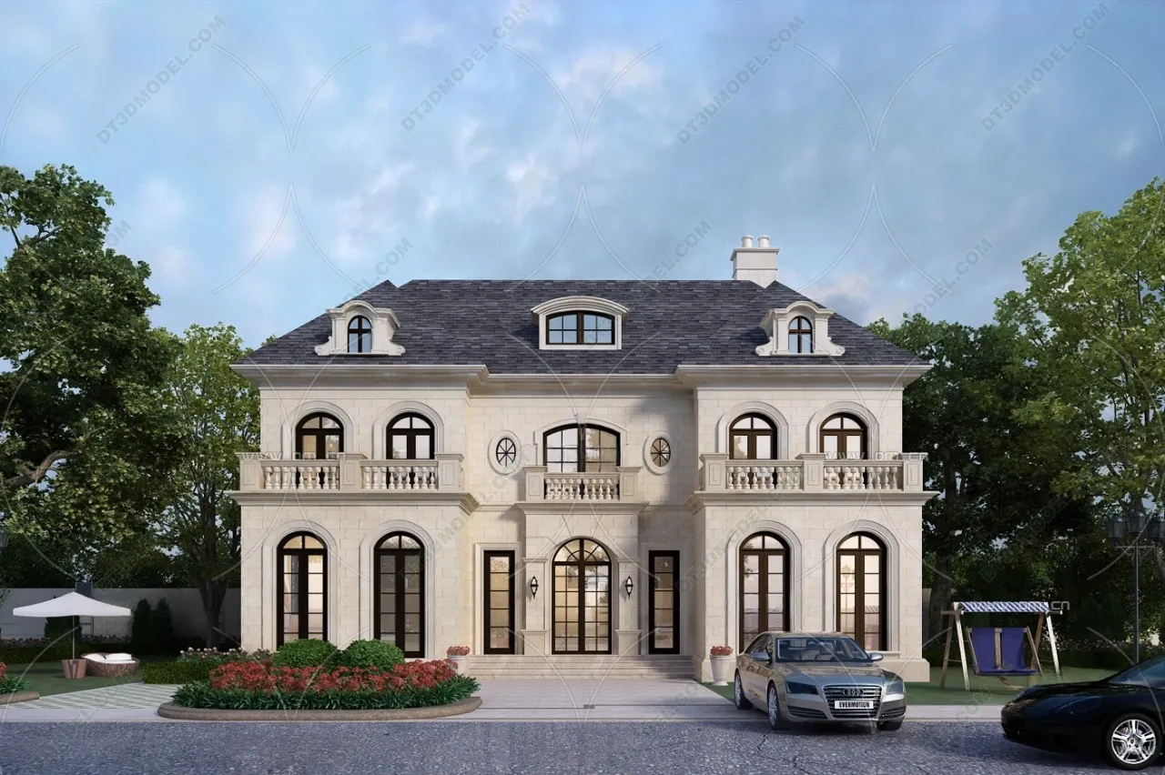 Europe Style Villa 3D Model - 3D Blocks - 012