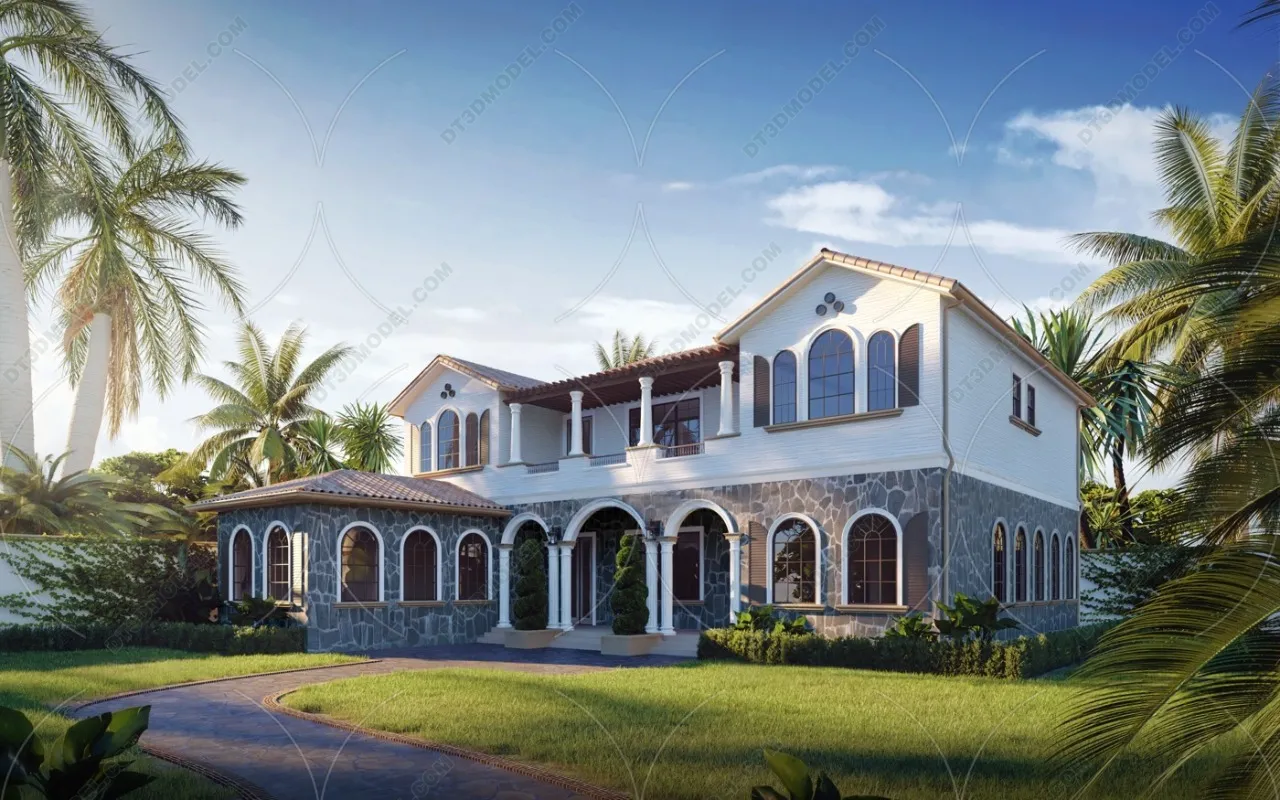 Europe Style Villa 3D Model - 3D Blocks - 014
