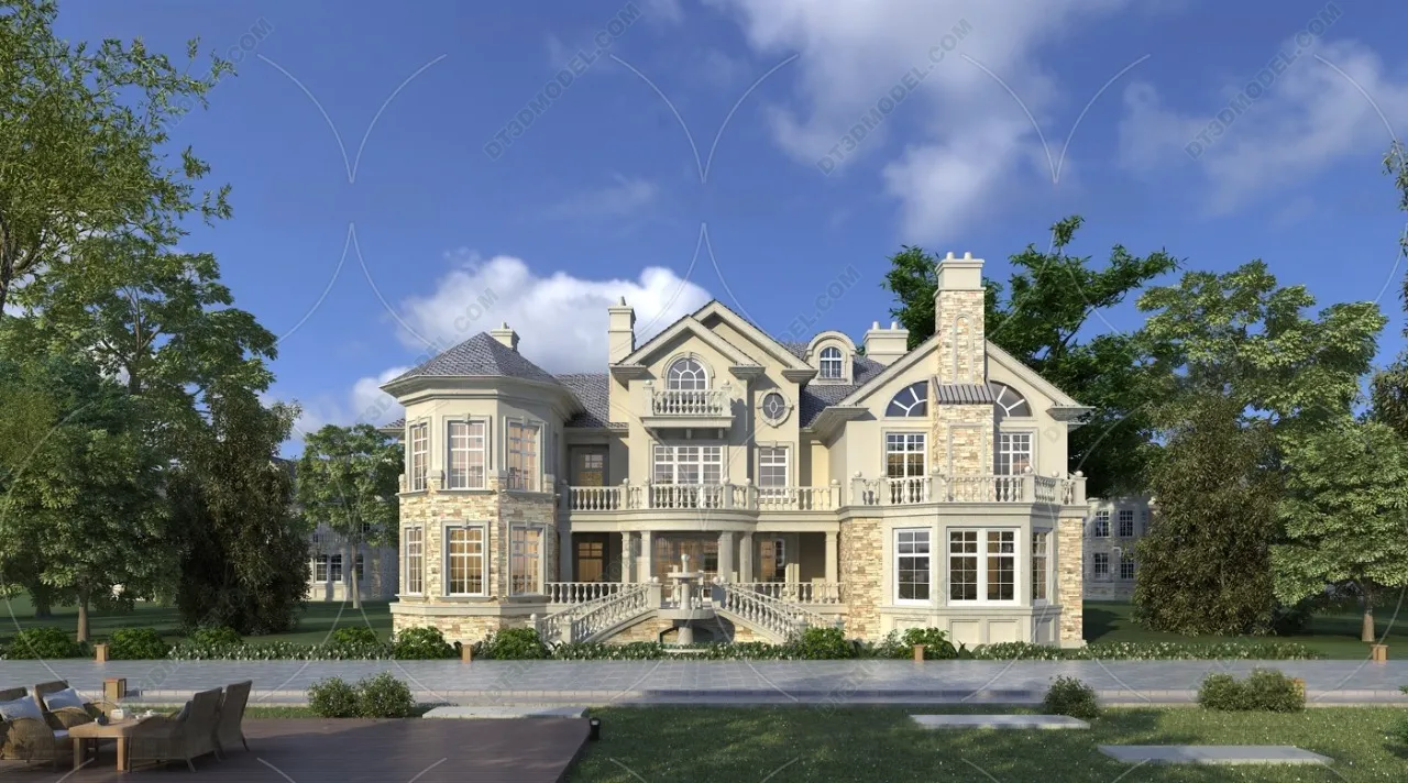 Europe Style Villa 3D Model - 3D Blocks - 015