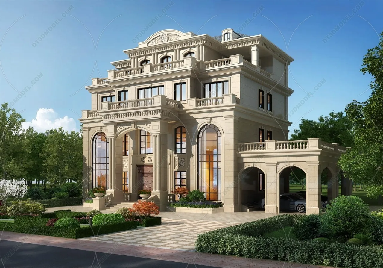 Europe Style Villa 3D Model - 3D Blocks - 017