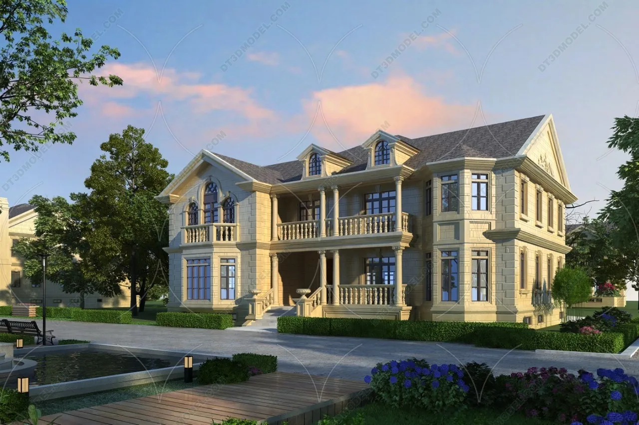 Europe Style Villa 3D Model - 3D Blocks - 022