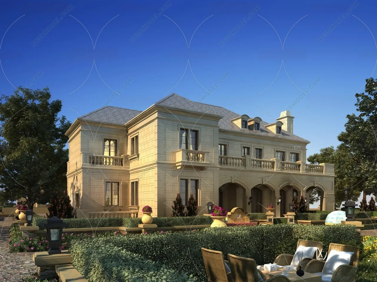 Europe Style Villa 3D Model - 3D Blocks - 026