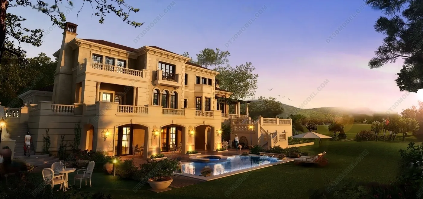 Europe Style Villa 3D Model - 3D Blocks - 028