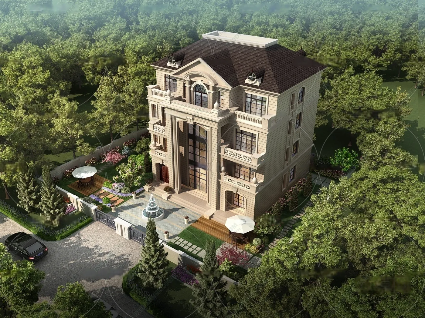 Europe Style Villa 3D Model - 3D Blocks - 036