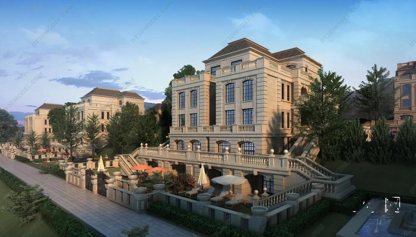 Europe Style Villa 3D Model - 3D Blocks - 053