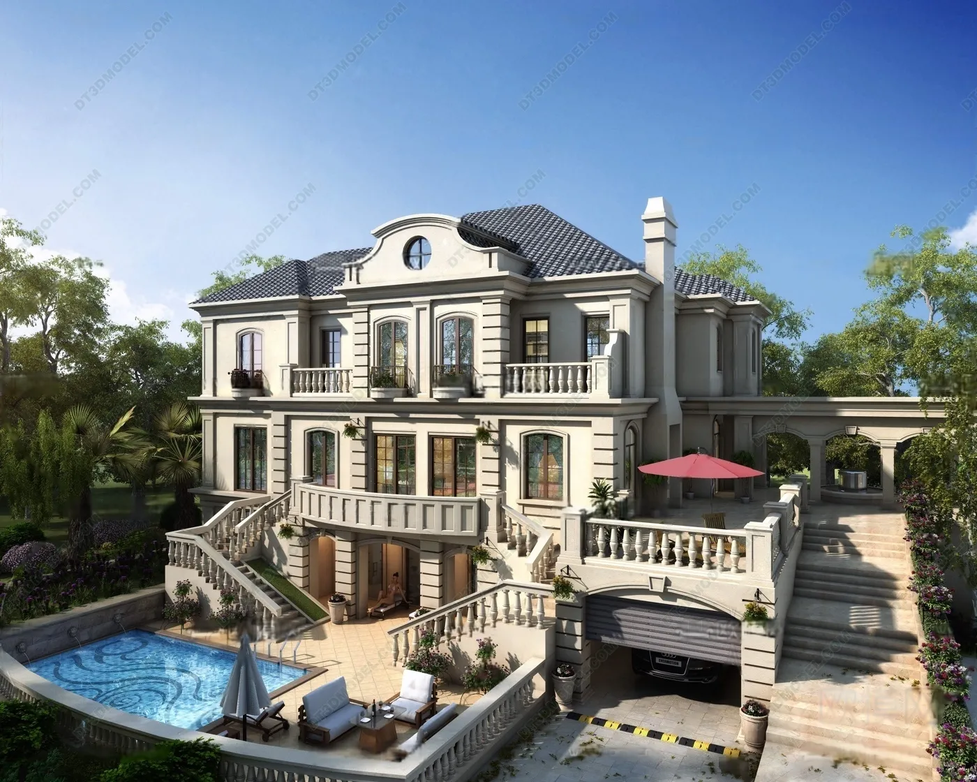 Europe Style Villa 3D Model - 3D Blocks - 060