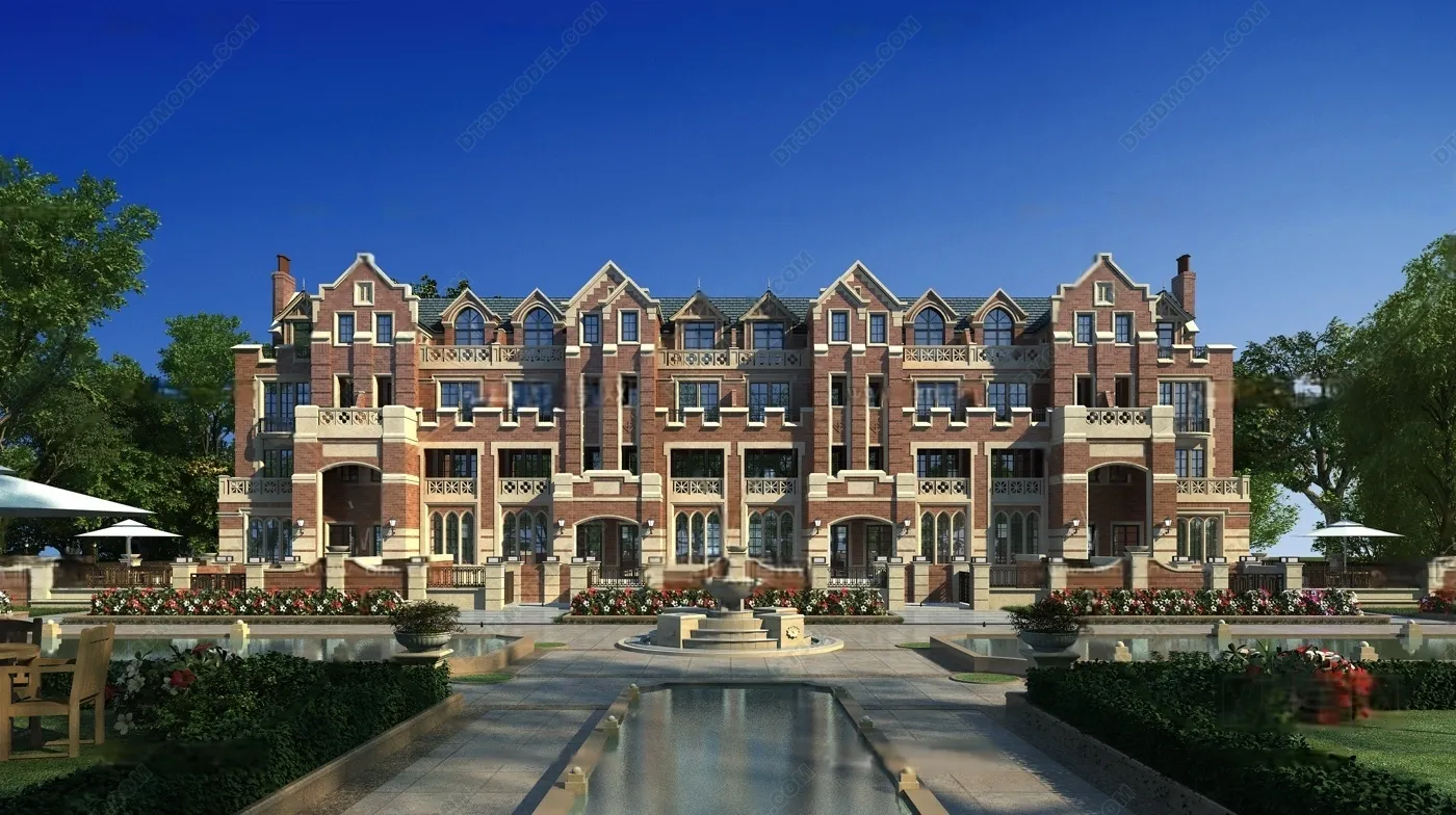 Europe Style Villa 3D Model - 3D Blocks - 068