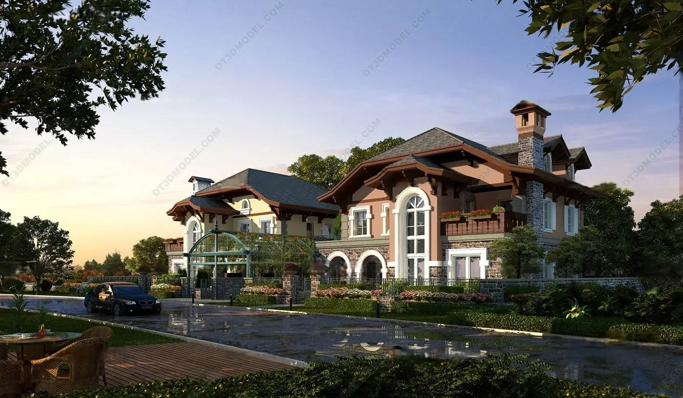 Europe Style Villa 3D Model - 3D Blocks - 089