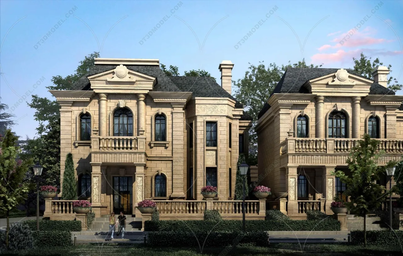 Europe Style Villa 3D Model - 3D Blocks - 096