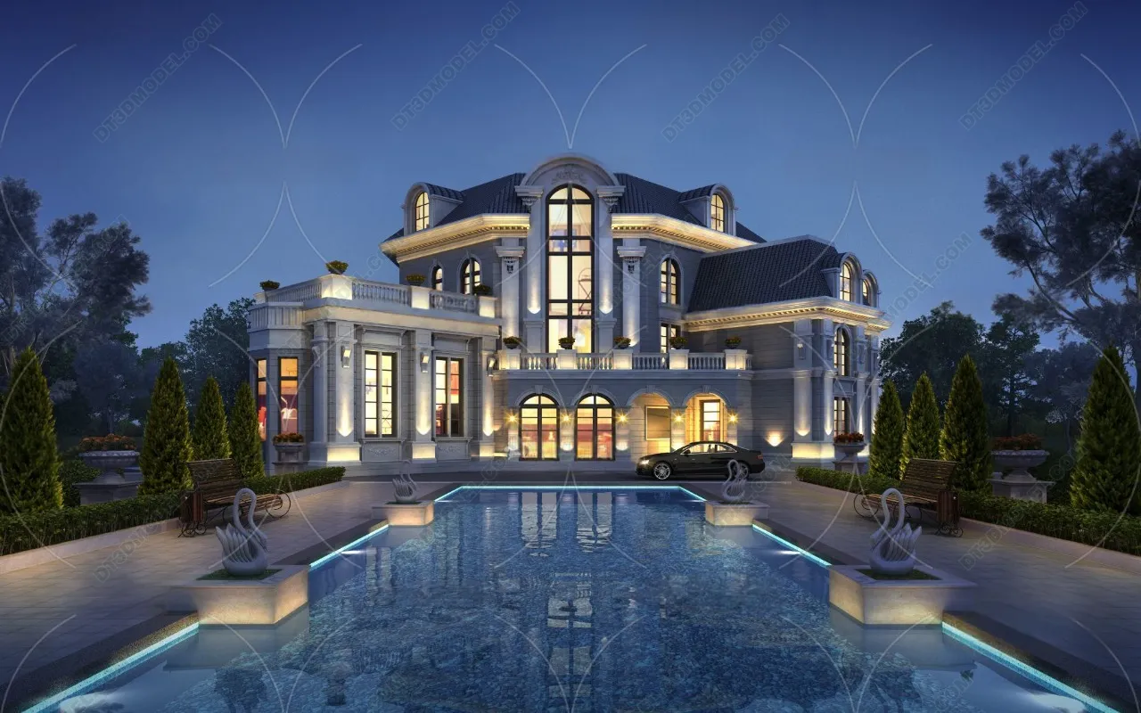 Europe Style Villa 3D Model - 3D Blocks - 100