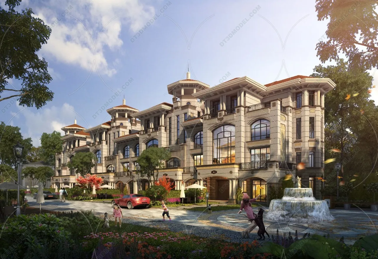 Europe Style Villa 3D Model - 3D Blocks - 104